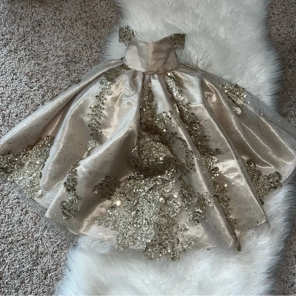 CUSTOM Quinceañera Teddy‎ Bear DRESS ONLY Champagne Gold Sequin W/Train